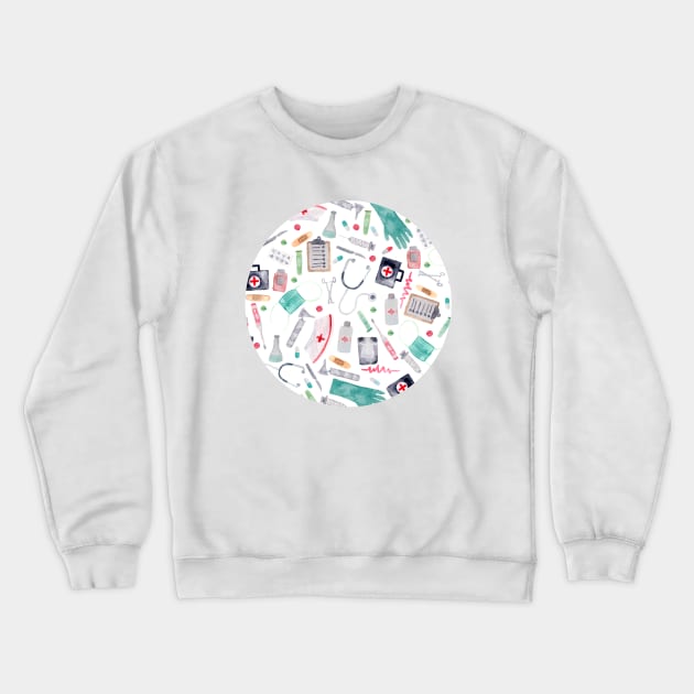 Medical Pattern | Doctor | Nurse | Watercolor Crewneck Sweatshirt by Harpleydesign